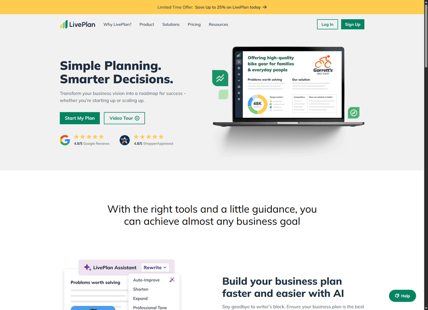 LivePlan AI Business Plan Generator screenshot